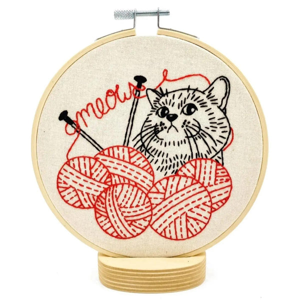 Hook, Line, & Tinker Embroidery Kit - Kitten with Knitting